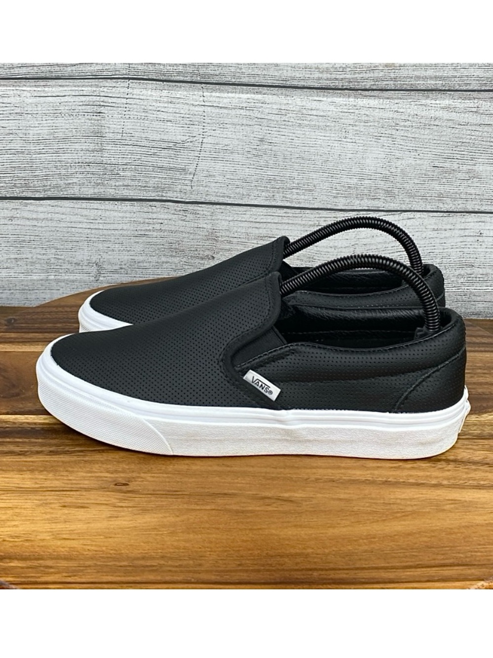 Vans Classic Slip On Black Perforated Leather Sneakers Women’s Shoe Size 9